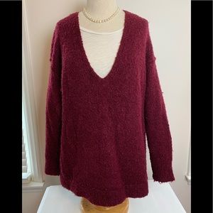 Free People Oversized V-Neck Wine colored Sweater Burgundy
